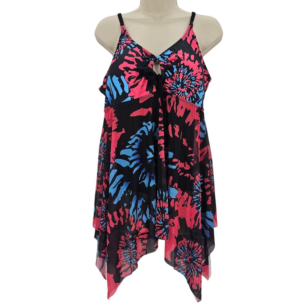 Zando Womans size 3XL Geometric Print Mesh Asymmetric Swimdress Black/Multi NWOT